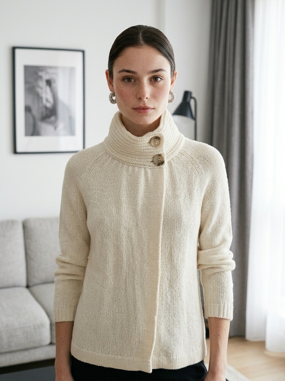 Old Navy Cream Double-Button Turtleneck Sweater